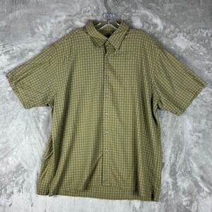 Van Heusen Studio Mens XL Olive Green Windowpane Check Short Sleeve Button Shirt